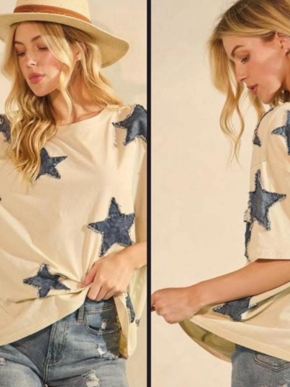 NWOT Sage + Fig Cream Denim ⭐️ Star Tee